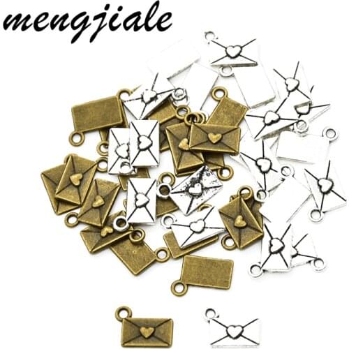 60pcs Wholesale Two Color Love Heart Envelope Charms Alloy Metal Pendants For DIY Handmade Jewelry Accessories Making 12*9mm