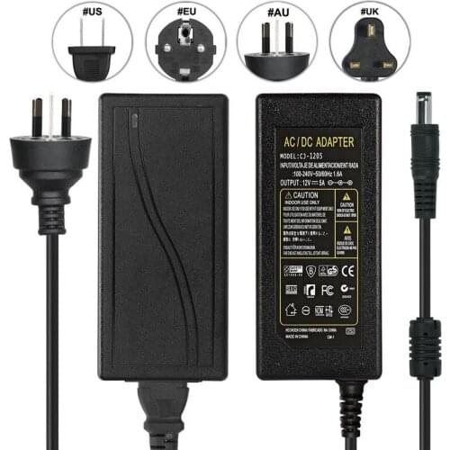 AC 220V To DC 12V CCTV Power Supply Switching 12V 5A Power Adapter Charger Lighting Transformer For 5050 LED Strip Controller