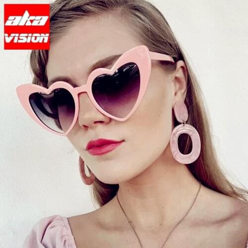 AKA VISION Love Heart Sunglasses Women High Quality Eyewear Women Metal Eyeglasses Vintage Cat Eye Sun Glasses Shades For Women