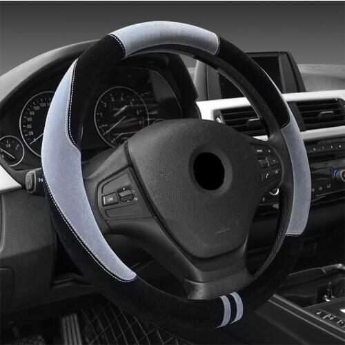 Car fluffy Steering Wheel Cover New Short Plush Stitching Two-Color Universal Flocking Steering Cover handle protection set