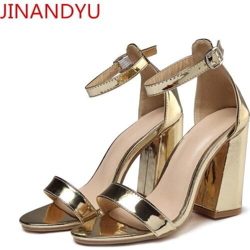 Women Shoes High Heel Sandals Sliver Gold Sandals High Heels Size 42 Ladies Party Shoe Chunky Heels Sandals Vintage Hot Sale