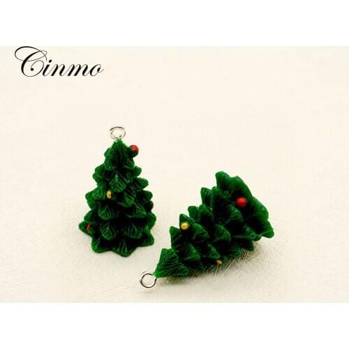 Cinmo 5Pcs 3D Christmas Tree Resin Charms For Men Women Cute Diy Festival Keychain Earrings Dangle Pendants Jewelry Accessories