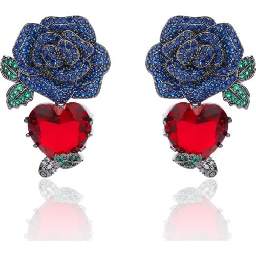 Flower Cubic Zircon CZ Rose Earrings for Wedding, Crystals Heart Earring for Bride, Women Girl Birthday Party Jewelry CE11140