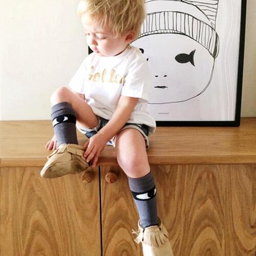 Baby Knee High Socks Girls Boys Socks Cotton Infant Tube Socks Funny Eyes Cute NewBorn Kids Boys Cool Meias Long Tube Gray 0-6Y