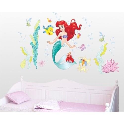 Disney Mermaid Princess 30*90cm Wall Stickers For Kids Room Home Decor Cartoon Wall Decals Pvc Posters Diy Mural Art