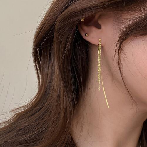 Long Drop Tassel Earrings For Women New Elegant Charms Korean Gold Piercing Stud Earring Silver Color Fashion Jewelry