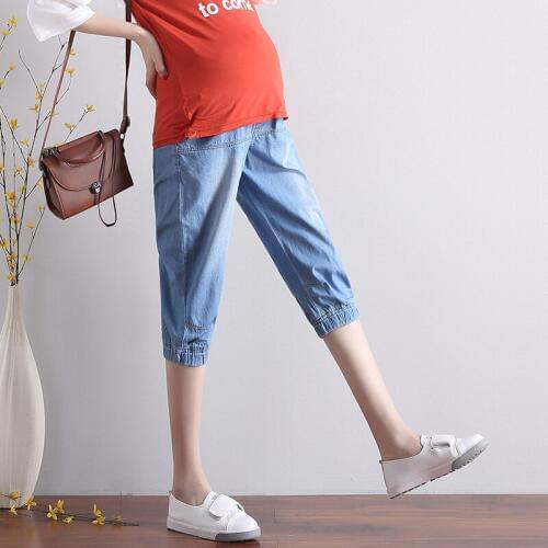 Maternity Jeans Summer Style Plus Size Clothes For Pregnant Women Pockets Thin Pregnant Womens Jeans Loose Cropped Jeans