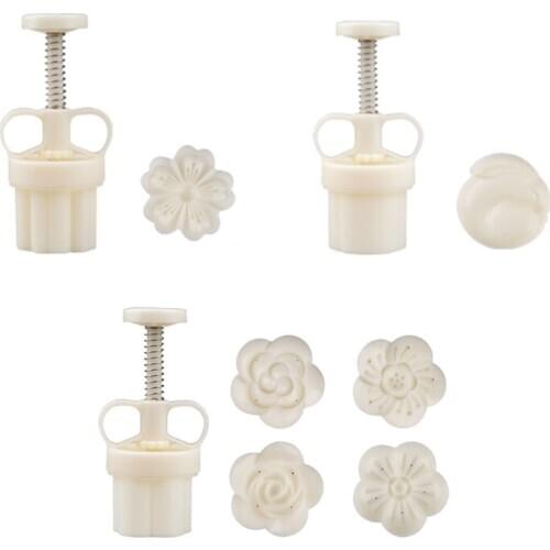 Mooncake Mold with 1/4 Stamps Cookie Cutter Hand Press Green Bean Cake Pastry Mould DIY Bakeware