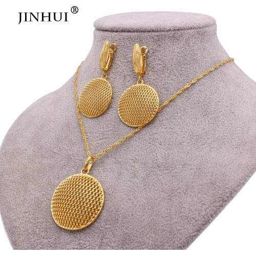 African 18K Gold filled custom wedding bridal gift Ethiopian girl jewelry sets necklace pendant earrings jewellery set for women