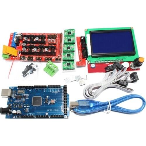 1Pcs Mega 2560 R3 Ch340 + 1Pcs Ramps 1.4 Controller + 5Pcs A4988 Stepper Driver Module +1Pcs 12864 Controller For 3D Printer K