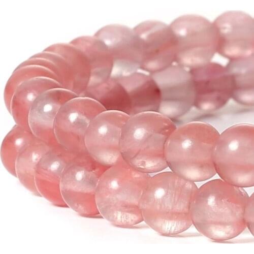 Natural Stone Watermelon Cherry Quartz Round Loose Beads 15" Strand 4 6 8 10 12 14MM Pick Size For DIY Jewelry Making