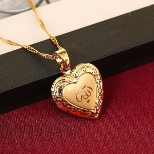 Heart allah pendant Jewelry For Women 24K Gold Color Muslim Heart Allah Open Heart Pendant Necklace With Chain