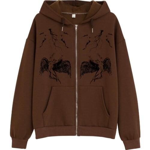 Dark Zip Up Jacket Coat Print Angel Fairy Womens Hoodies Hip-hop Streetwear Harajuku Women Coat Zipper Y2k Women Clothing