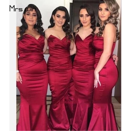 Mrs win Bridesmaid Dresses Sweetheart Sleeveless Wedding Party Dresses HR198 Pleat Memaid Long Burgundy Vestido Madrinha 2020