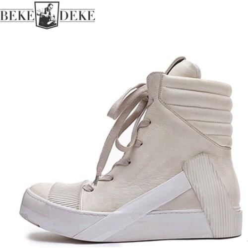 Brand Handmade Vintage High Top Sneakers Mens Genuine Leather Boots Hip Hop Punk Shoes High Quality Real Cowhide Casual Shoes