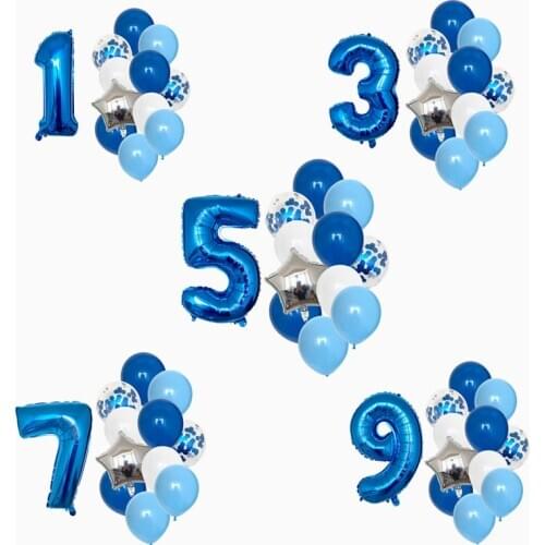 12pcs Kids Anniversaires 1/2/3/5/6/8/9 years old balloons set 32 inch Blue Number foil balloons Baby Shower Wedding Decoration