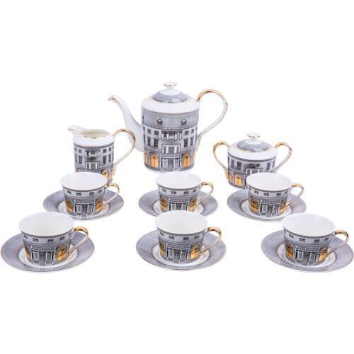 High Quality Coffeware Sets Bone China Coffee Cup Teapot Milk Can Sugar Jar Tea Cup Set Castle Coffee Cup