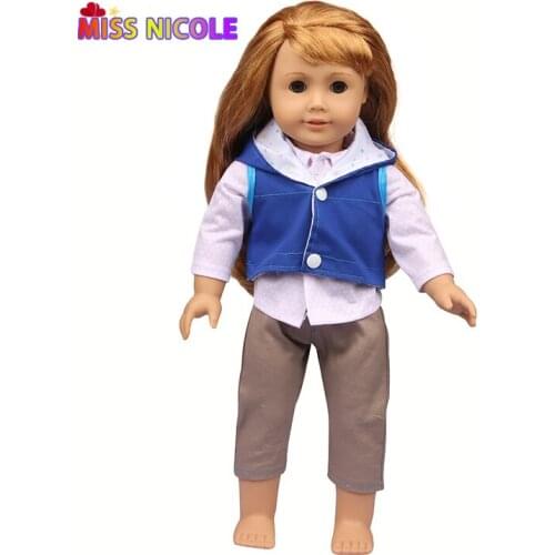New fashion Doll clothes Sky blue shirt + brown pants For 18 inch American IS For 43CM New Baby Born Doll Clothes Fit