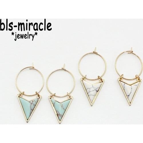 Newest Fashion Jewelry Accessories Mix Color Stone Triangle Dangle Earring Best Gift For Lovers Wholesale E279
