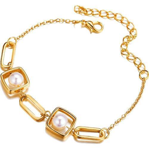 CHENFAN New Trendy Pearl Bracelet For Women Gold Color Round Charm Bracelets Chain Bangles Fashion Jewelry presents friends