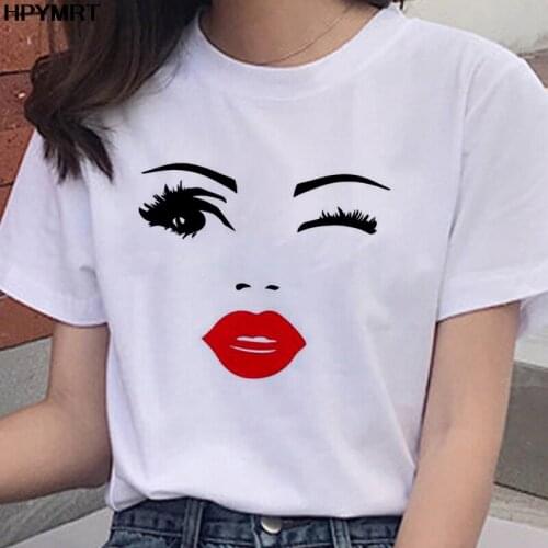 New Women T Shirts Playful girl Face Print Harajuku Casual Aesthetic Tshirt Femme Graphic Hipster Korean t-Shirts female clothes