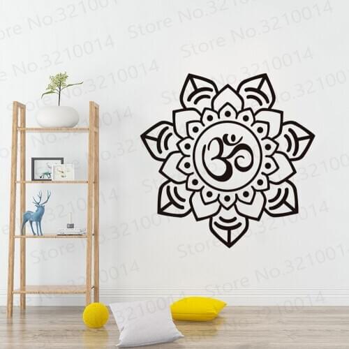 Om Sign Mandala Wall Sticker Art PVC Hollow Out Decals Indian Flower Pattern Wallpaper Living Room Home Decor Wall Art PW410