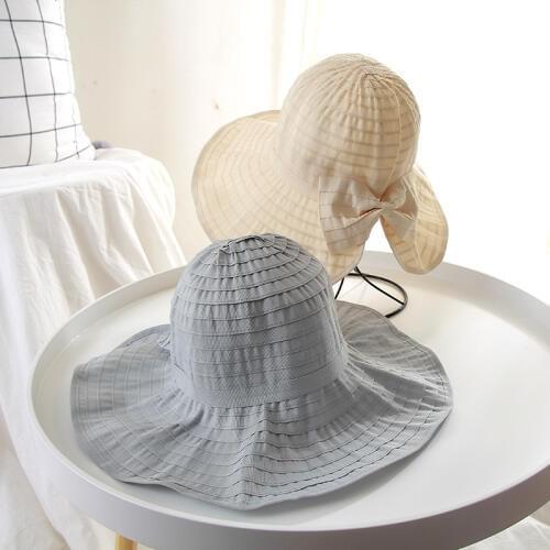 H7640 Korean Bucket Hat Women Summer Sunscreen Foldable Fisherman Cap Bowknot Wide Eave Sunshade Leisure UV Protection Hats