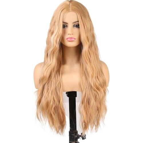 Highlight Color Cosplay Wig Middle Part Long Wavy Synthetic Wig Blonde Heat Resistant Fiber Hair Wig for Women Girls