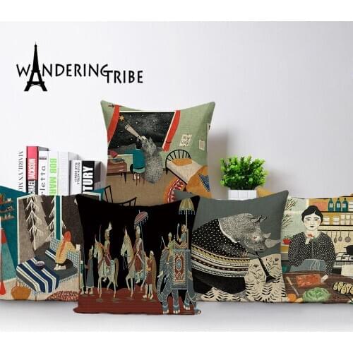 Portrait Cushion Case Flame Bird for Sofas Cushion Cover Print Flowers Decor for Home Pillow Covers Linen Pillows Case 45*45Cm