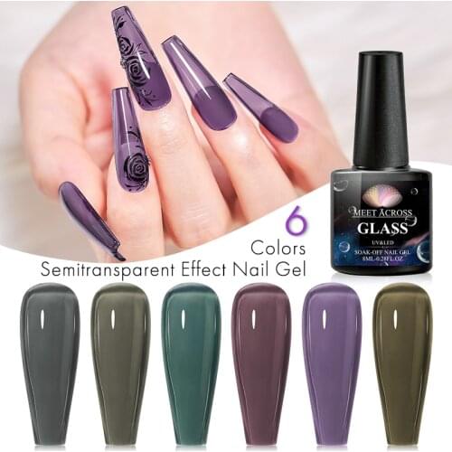 MEET ACROSS Gel Nail Polish Transparent Jelly Pink Gel Semi-transparent Soak Off UV Gel Varnish Nail Art Design Manicruing