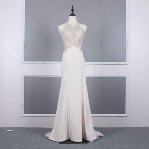 Sexy Evening Dress Exquisite Beaded Top Sleeveless Open Back Long Formal Elegant Reception Dresses