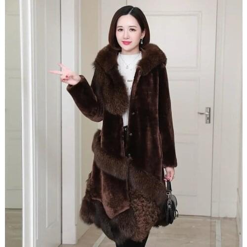 2021 New Winter Mink Fur Coats Wool Sheep Sheared Parkas Coat Women Plus size Faux Mink Fur Coat Female Warm Hooded Fur Overcoat