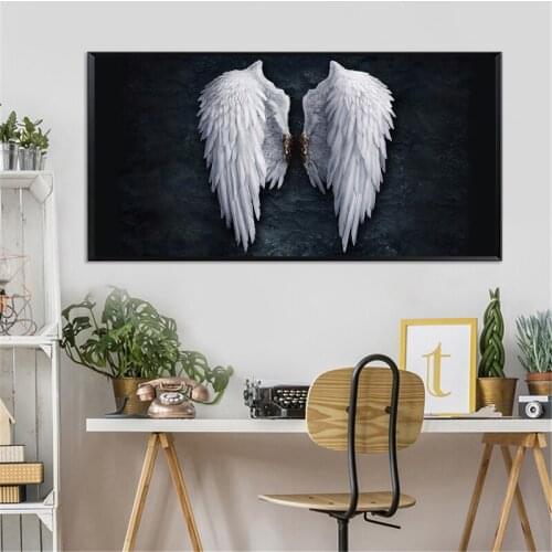 Nordic Fashion Canvas Painting Pop Art Black and White Angel Wings Wall Big Size Pictures for Living Rooms Modern Decor