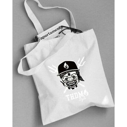 Horror Print Creative Women Canvas Shopping Bags White Foldable Female Tote Shoulder Bag Reusable Eco Shopper Bag Punk Harajuku