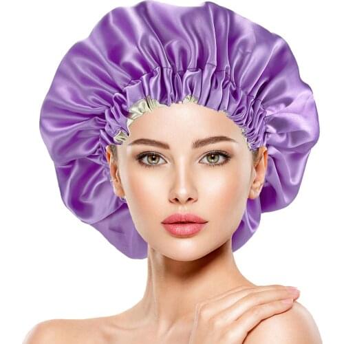 Extra Large Double Layer Satin Bonnet Women Solid Color Turban Silky Comfortable Night Sleep Cap Salon Lady Make Up Head Wear