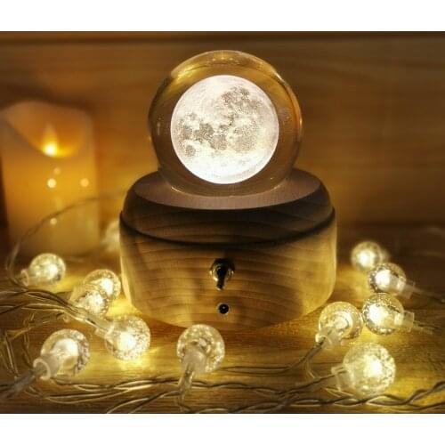 LED USB Crystal Ball Night Light Atmosphere Rotating Music Box Romantic Music Little Prince Galaxy Moon Birthday Christmas Gift