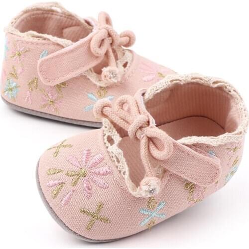 Embroidery Flowers Baby Shoes Cotton Bowknot Newborn Baby Girl Shoes Summer Autumn Princess Toddler Infant First Walkers Shoes