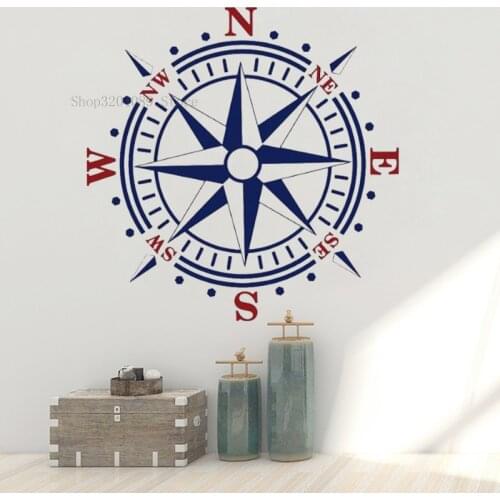 Compass Rose Design Wall Decal Vinyl Nautical Sailing Decor For Kids Room Nursury Home Decal Art Self Adhesive Posters CN422