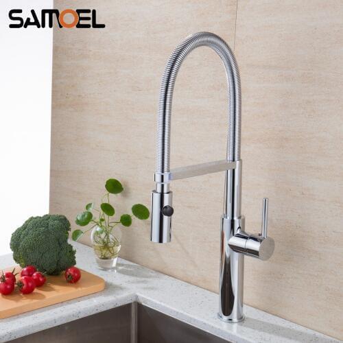 High-end Deck-mounted Brass Kitchen Sink Faucet Mixer Chrome Spring Kitchen Cold Hot Water Tap смеситель для кухни 1232C