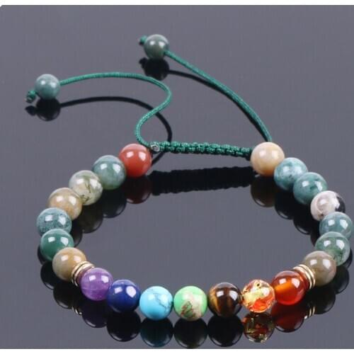 Yingwu 7 Chakra Healing Bracelet Mix Colors Natural Stone Onyx Balance Bangle Size Adjustable for Women Men Charm Jewellery