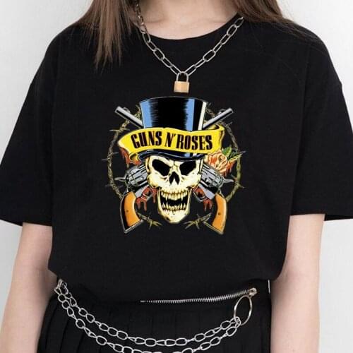 Funny Skull T-shirts Women Vintage Guns N Rose Gothic Tshirt Cotton Plus Size Hiphop Aesthetic Clothes Punk Style Goth Clothing