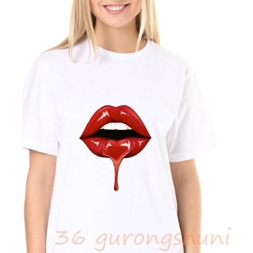 2020 Tops Red Mouth Lip Love Print T Shirt women Base O-Neck Short Sleeve femme Tshirt White Tee Lesbian Funny girls t-Shirt