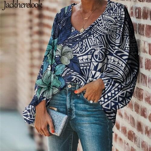 Jackherelook Spring Autumn Chiffon Tops Blouses Polynesian Tribal Samoa Hibiscus Floral Print Plus Size Ladies Beach Shirts 2021