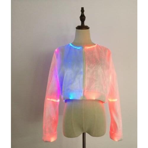 Ladies LED Short Jacket Female Light up Dress Optic fiber Luminous Stage Performance Dance Costume Cosplay Show Clothing