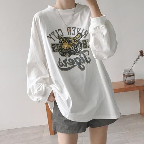Spring New Women Oversize Tops Plus Size T-Shirts Tiger Vintage Long Sleeve Wild Korean Fashion Streetwear Casual Women Clothing