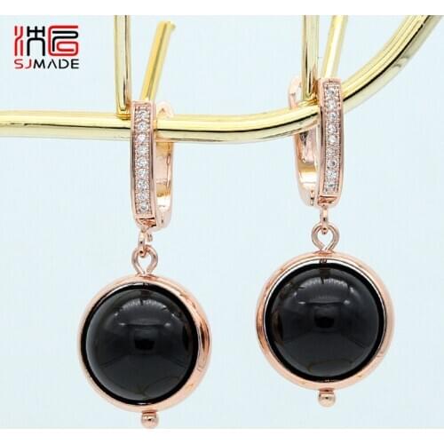 SJMADE 585 Rose Gold Trendy Zircon Natural Stone Drop Earrings For Women Girl Wedding Party Jewelry South Korea Simple Eardrop