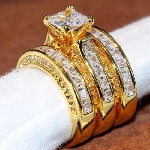 Size 5-11 Sparkling Classic Jewelry 14KT Yellow Gold Filled Princess Cut 5A Cubic Zirconia CZ Party Women Wedding Band Ring Gift