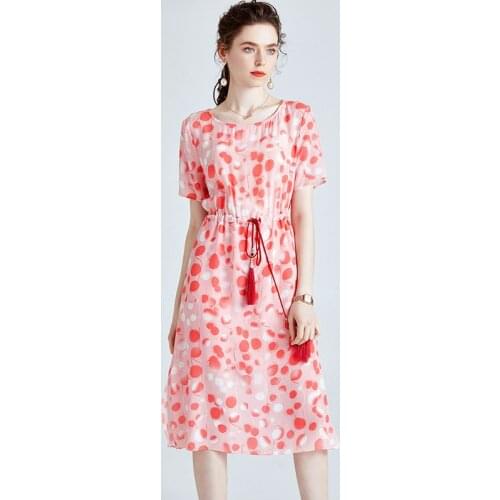 White Print Pink Polka Dot Floral Silk Dresses Women Fashion 2021 Summer Long Casual Sexy Office Work Daily Dress Plus Size