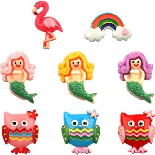 10 Pcs/lot Flamingo Mermaid DIY Hair Accessories Animal Pattern Design Bright Color Rainbow Hairbows Handmade Claws For Children