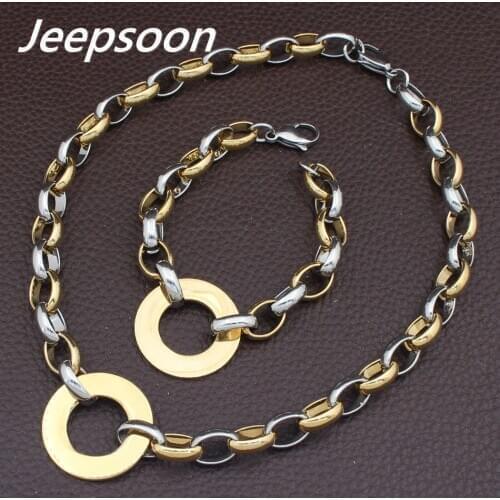 Hot selling Fashion Stainless Steel Vintage Jewelry Plated Gold Silver Color Bracelet Necklace Sets For Women SGEGBWDA